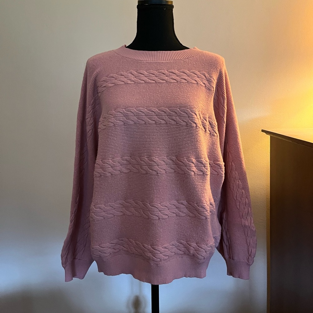 90s Style Oversized Pink Cable Knit Sweater